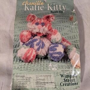 90s DIY Craft Kit Chenille Kitty Katie Soft Plush Toy NOS Cat Vintage Derpy
